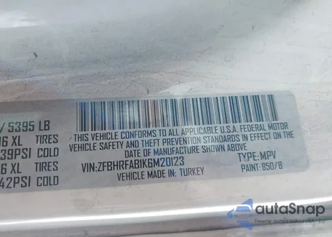 2019 Ram Promaster City Tradesman from USA, damaged, VIN ZFBHRFAB1K6M20123